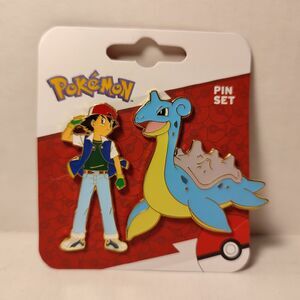 Pokemon Kanto Ash Ketchum And Lapras Enamel Pins Set Official Nintendo Badges